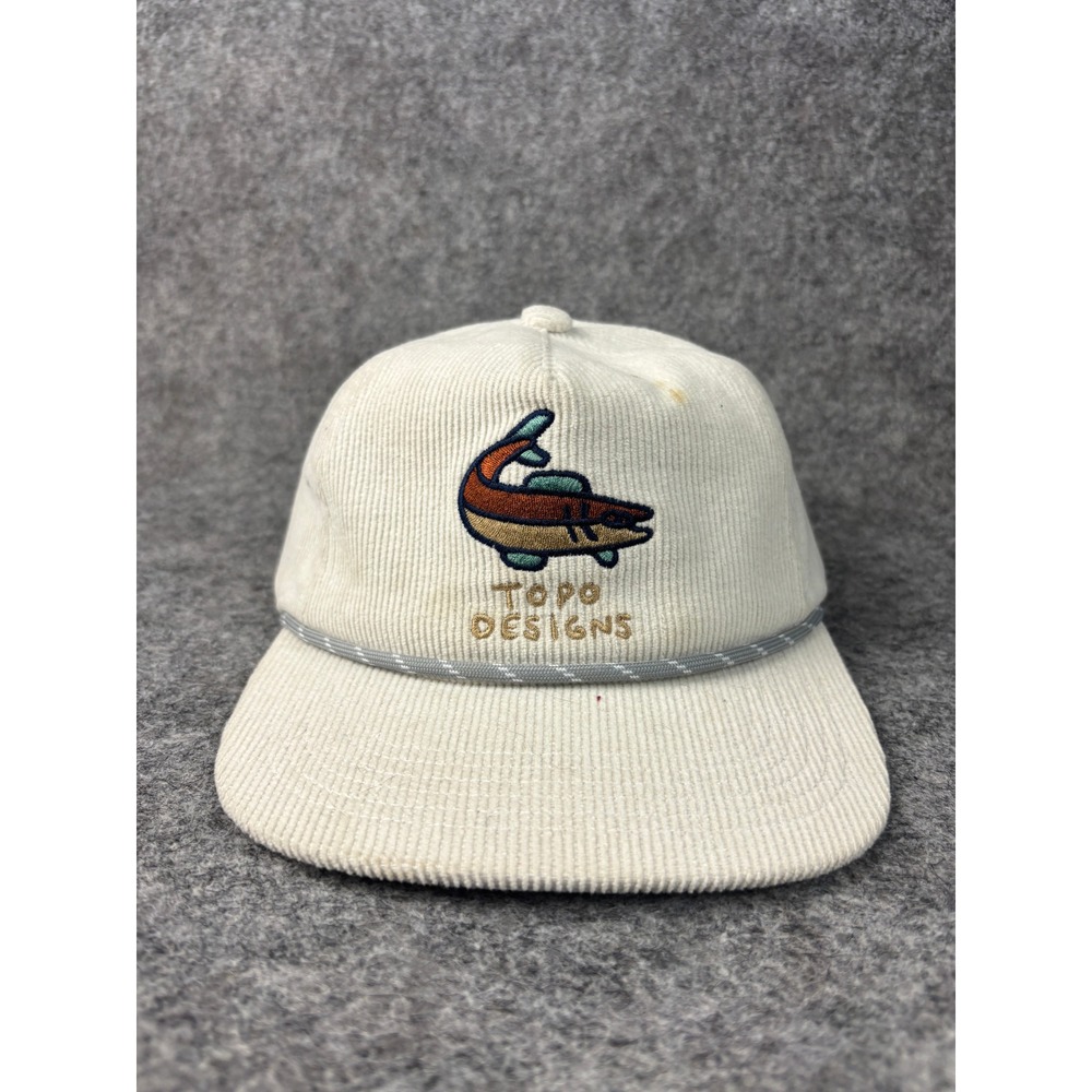 Topo Designs Corduroy Hat Mens One Size Cream Fish Graphic Rope Strapback